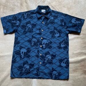 Stylish Navy Skull Pattern Casual Shirt